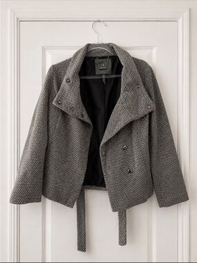 Basement Collection Gray Textured Belted Blazer Jacket Size L